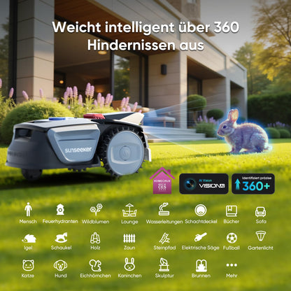 Sunseeker V1 Mähroboter ohne Begrenzungskabel mit Garage, bis 300 m²