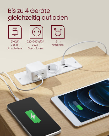 VASAGLE Kailyn Nachttisch mit Steckdosen 2er Set – Strohgelb LET831Y70