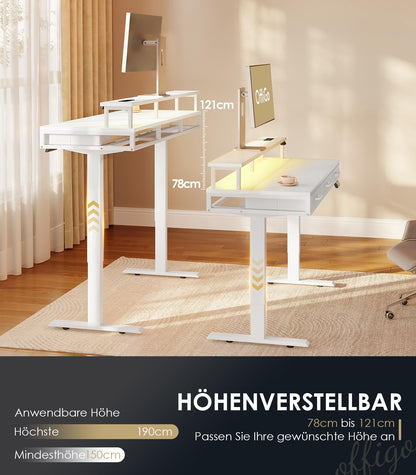 OffiGo Elektrischer Schreibtisch m. Schubladen 140cm Weiss
