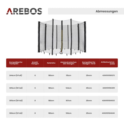 Arebos Randabdeckung und Sicherheitsnetz für Trampolin 305 cm