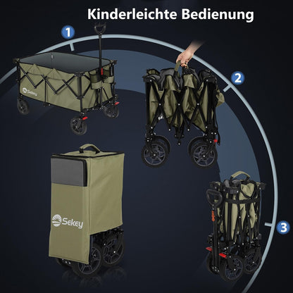 Sekey XXL Plus Bollerwagen faltbar, 200 l, bis 200 kg, Olivgrün