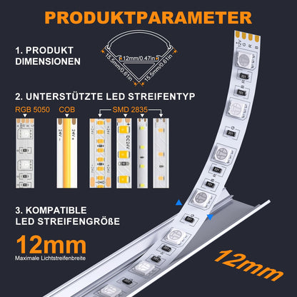 Chesbung LED Aluminium Profil V-Form 20x1m für LED Streifen bis 12 mm