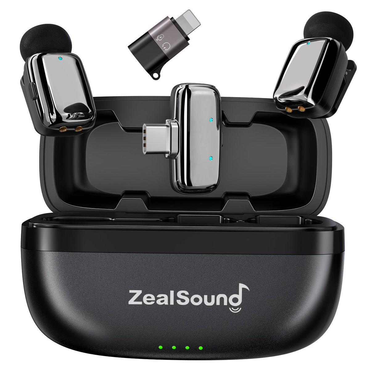 zealsound M6 Mini Lavalier Mikrofon kabellos mit Geräuschunterdrückung, Set mit zwei Sendern und Ladebox