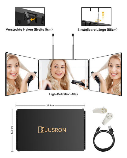 JUSRON Kosmetikspiegel mit LED-Licht, 360 Grad Klappspiegel