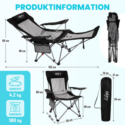WEJOY 2-in-1 Faltstuhl mit Fussstütze - Schwarz/Grau 2er Set