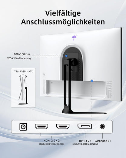 KTC H32D6 32 Zoll WQHD Monitor mit IPS-Panel, 120 Hz, weiss