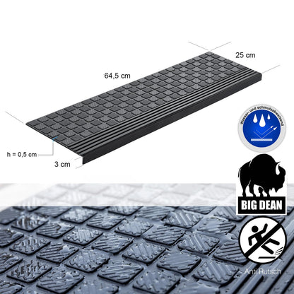 BigDean Stufenmatten aus Gummi, 10er Set, schwarz, 65 x 25 cm