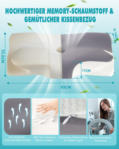 IDEA Nackenstützkissen Memory Foam, ergonomisches Kopfkissen 65x40 cm