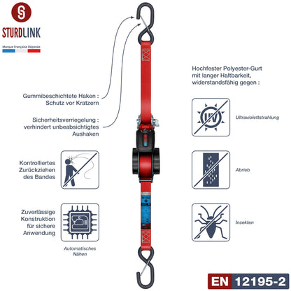 Sturdlink Automatische Spanngurte mit Ratsche, 5 m x 25 mm, 4er-Pack
