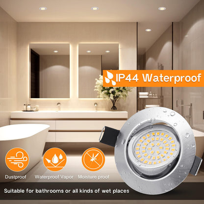 GeyouLux LED Einbaustrahler dimmbar 68mm IP44 Nickel 12er Set