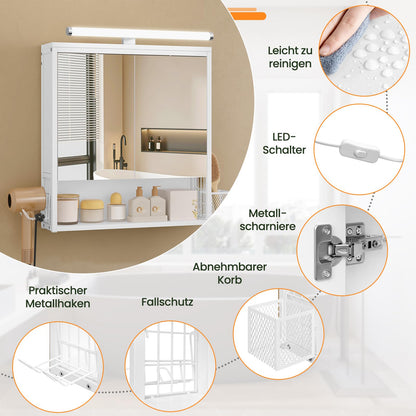 EUGAD LED-Spiegel-Hängeschrank Bad – Weiss 56x65 cm