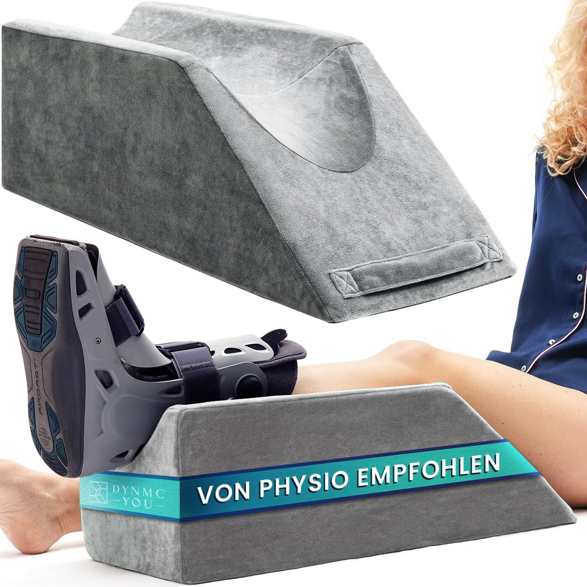 DYNMC you Beinkissen – Keilkissen Memory-Schaum 68x25x22 cm mit Tragegriff und Antirutsch-Noppen