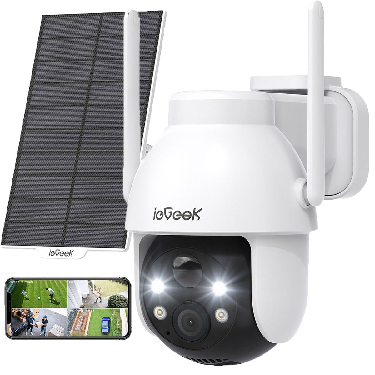 ieGeek 2K Überwachungskamera Aussen Solar mit 360° PTZ und Akku – mit Solarpanel und Wandhalterung