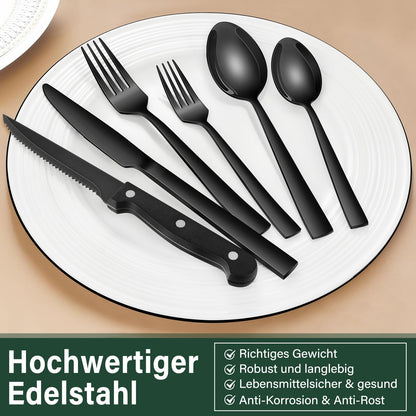 Terlulu Besteckset 36-teilig Edelstahl Schwarz mit Steakmessern