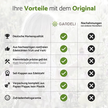GARDELI Rankhilfe aus Edelstahl, Set mit 8 Wandhaltern, 12,5 m Seil