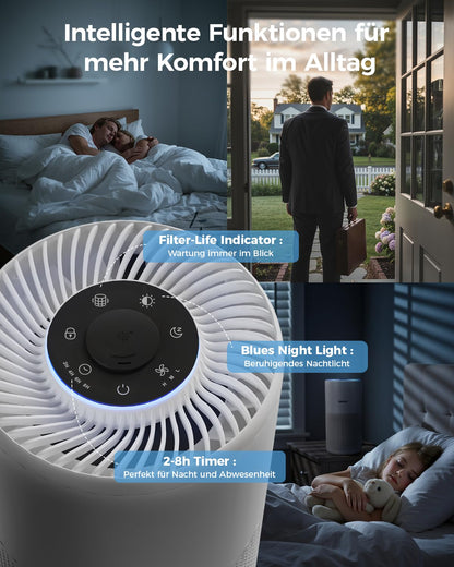 Slevoo BS-20 Luftreiniger mit H13 HEPA Filter für Räume bis 102 m²
