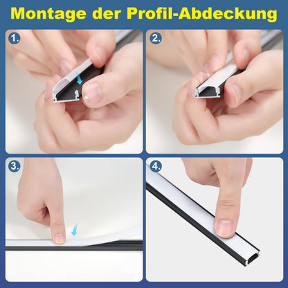 Molfanco LED Aluminium Profil 12 x 1 m, schwarz, mit Abdeckung