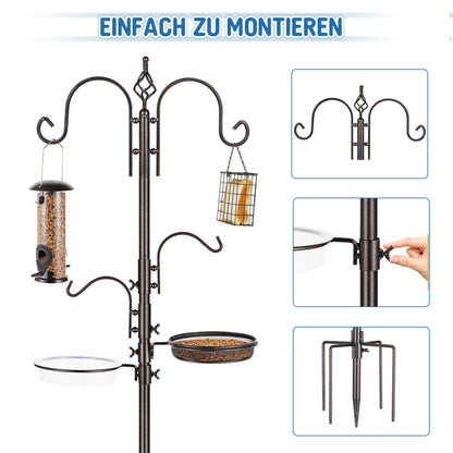 MIXXIDEA Vogelfutterstation Deluxe aus Metall mit Vogelbad