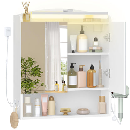 Hzuaneri Spiegelschrank mit LED-Beleuchtung und Föhnhalter, weiss, Holzkorpus, zwei Spiegeltüren