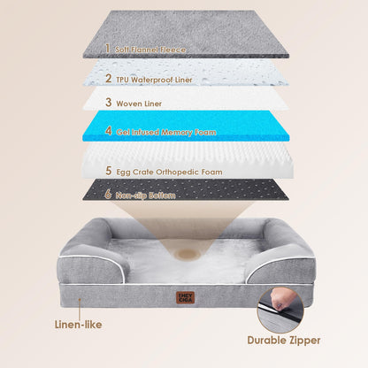 EHEYCIGA Orthopädisches Hundebett Memory Foam waschbar 91x68cm Grau