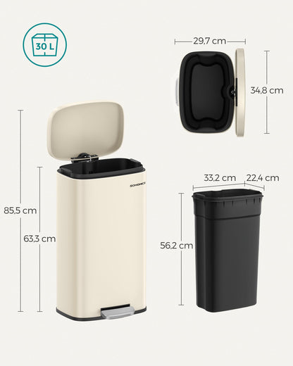 SONGMICS LTB03A02 Tret-Küchenmülleimer 30 Liter Sandbeige