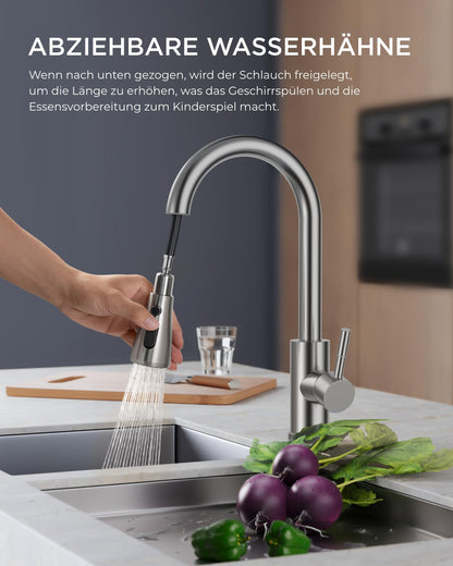 FORIOUS Küchenarmatur mit ausziehbarer Brause, Edelstahl