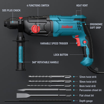 ENEACRO SDS-Plus Bohrhammer 26mm – 4 Funktionen Komplett-Set