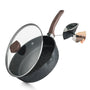 Kordisen Sautepfanne 28 cm mit Glasdeckel, Antihaft, Induktion mit abnehmbarem Griff in Holzoptik und Ausgiesser