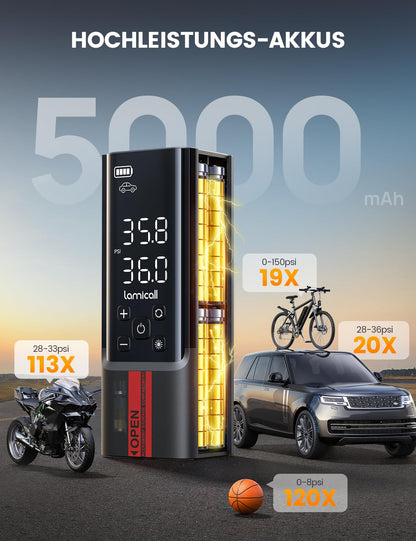 Lamicall Elektrische Luftpumpe Akku 150 PSI mit Digitalmanometer