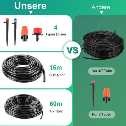 YAOBLUESEA Bewässerungsset 315-teilig mit 60 m + 15 m Schlauch