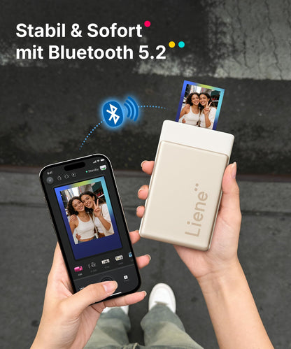 Liene Pearl N200 Pro Mini Fotodrucker mit Bluetooth & 10 Fotos, Gold