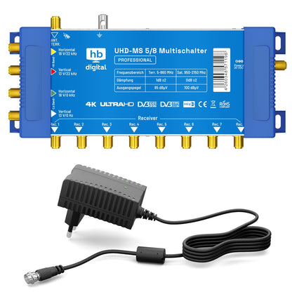 HB-DIGITAL Quattro LNB Schwarz Multischalter Sat-Set - 8 Teilnehmer