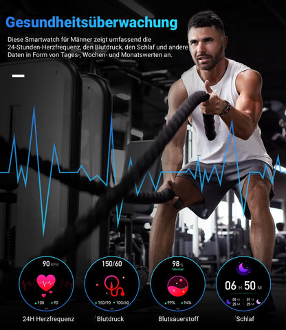 LIGE Smartwatch BW1846A Herren mit Telefonfunktion, 1,39 Zoll, schwarz