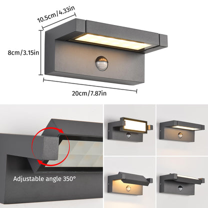LED Wandleuchte Aussen Innen mit Bewegungsmelder,22W Außenlampe Wand,IP65 Wasserdichte Außenwandleuchte 3000K Warmweiß Wandlampe,Aussenleuchte mit 350° Schwenkbar Panel für Garten Terrasse Dunkelgrau