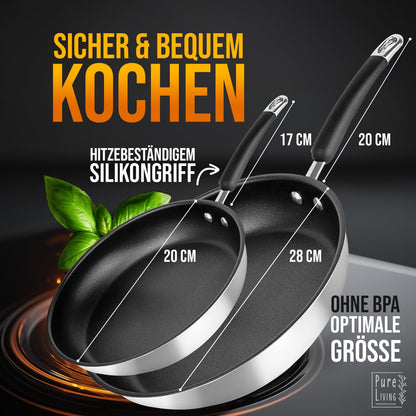 Profi Induktions-Bratpfannen-Set 20/28cm Edelstahl beschichtet