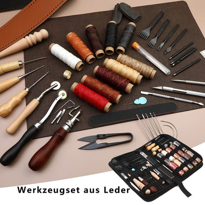 Kuppt Leder Nähset 52-teilig, Lederwerkzeug mit Wachsfaden