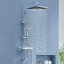 Auralum Duschsystem Regendusche mit Handbrause, Edelstahl, Chrom – eckiger Duschkopf, verchromte Oberfläche