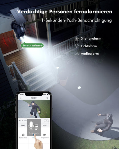 YESYAMO 2K Überwachungskamera Aussen mit Akku, Solarpanel, Pan/Tilt