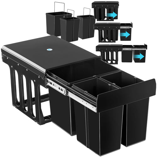 tectake Mülltrennsystem Einbau 3 Fächer (2x 8L + 15L), grau. Zur organisierten Abfalltrennung in Küchenunterschränken.