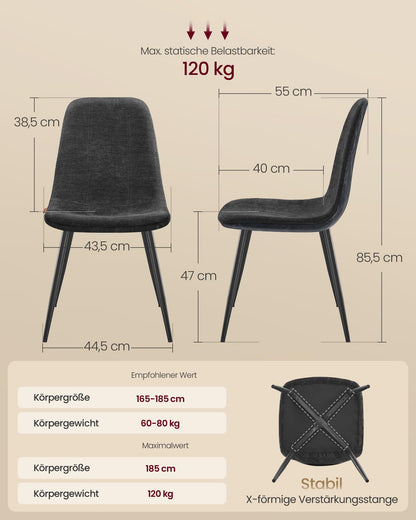 VASAGLE Esszimmerstuhl 4er Set KDC188G01 – Schiefergrau