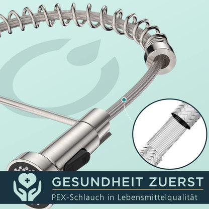 FORIOUS Küchenarmatur Hochdruck mit herausziehbarer Brause, Edelstahl