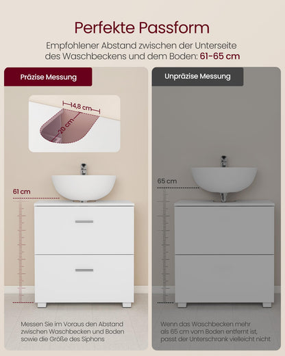 VASAGLE Custos Waschbeckenunterschrank mit 2 Schubladen, wolkenweiss