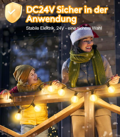 YRATERVSR LED Lichterkette Aussen 30m mit G40 Glühbirnen, IP44