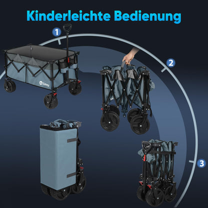 Sekey XXL Plus Bollerwagen faltbar mit Bremsen, 200 l, Blau-Grau