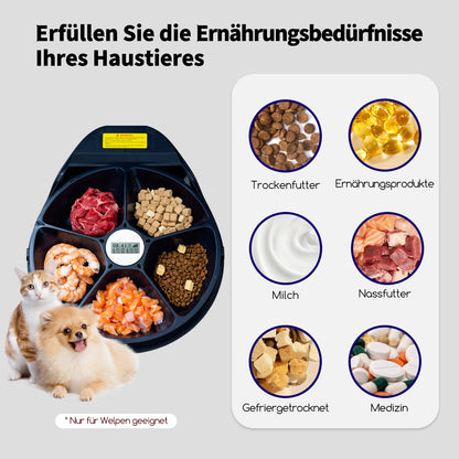 kubvici Katzenfutterautomat mit Kühlung, 5 Fächer, Timer, waschbar