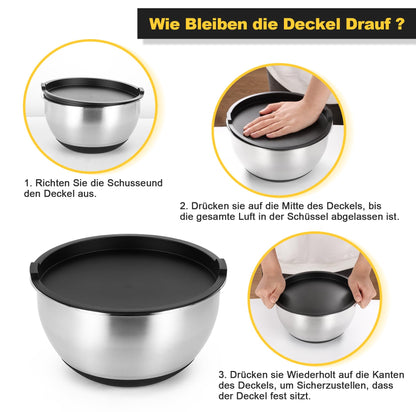 Bastwe Edelstahl Schüssel Set, 7-teilig, mit Deckel und Reibeaufsätzen