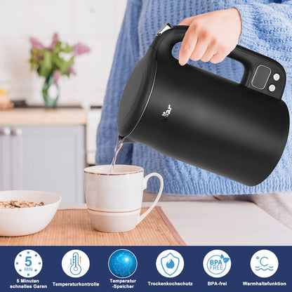 Bear Wasserkocher 1.7 L Edelstahl mit 11 Temperaturen, 1800 W