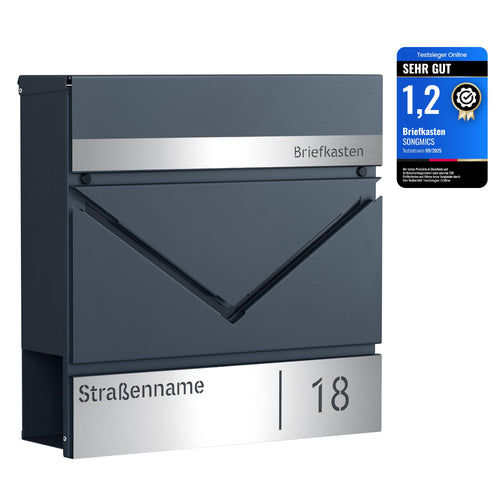 SONGMICS Briefkasten GMB080D01V1 - Personalisiert, Anthrazit-Silbern. Rechteckig, zur personalisierten, sicheren Postentgegennahme.