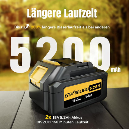 GEVEELIFE Akku-Laubbläser 20V, 3 Stufen, 257 km/h, 2 Akkus, gelb