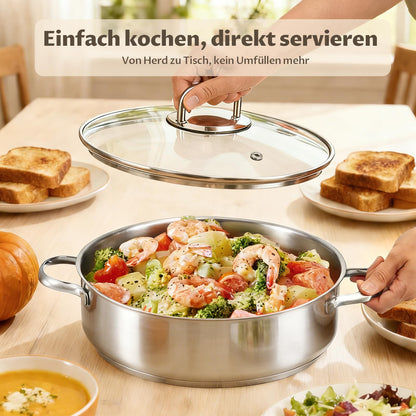 BEZIA Schmorpfanne 28 cm mit Deckel, Edelstahl 18/10 unbeschichtet